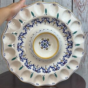 Deviled Egg & chips and dip serving dish Table Top Gallery Ceramic Platter EUC